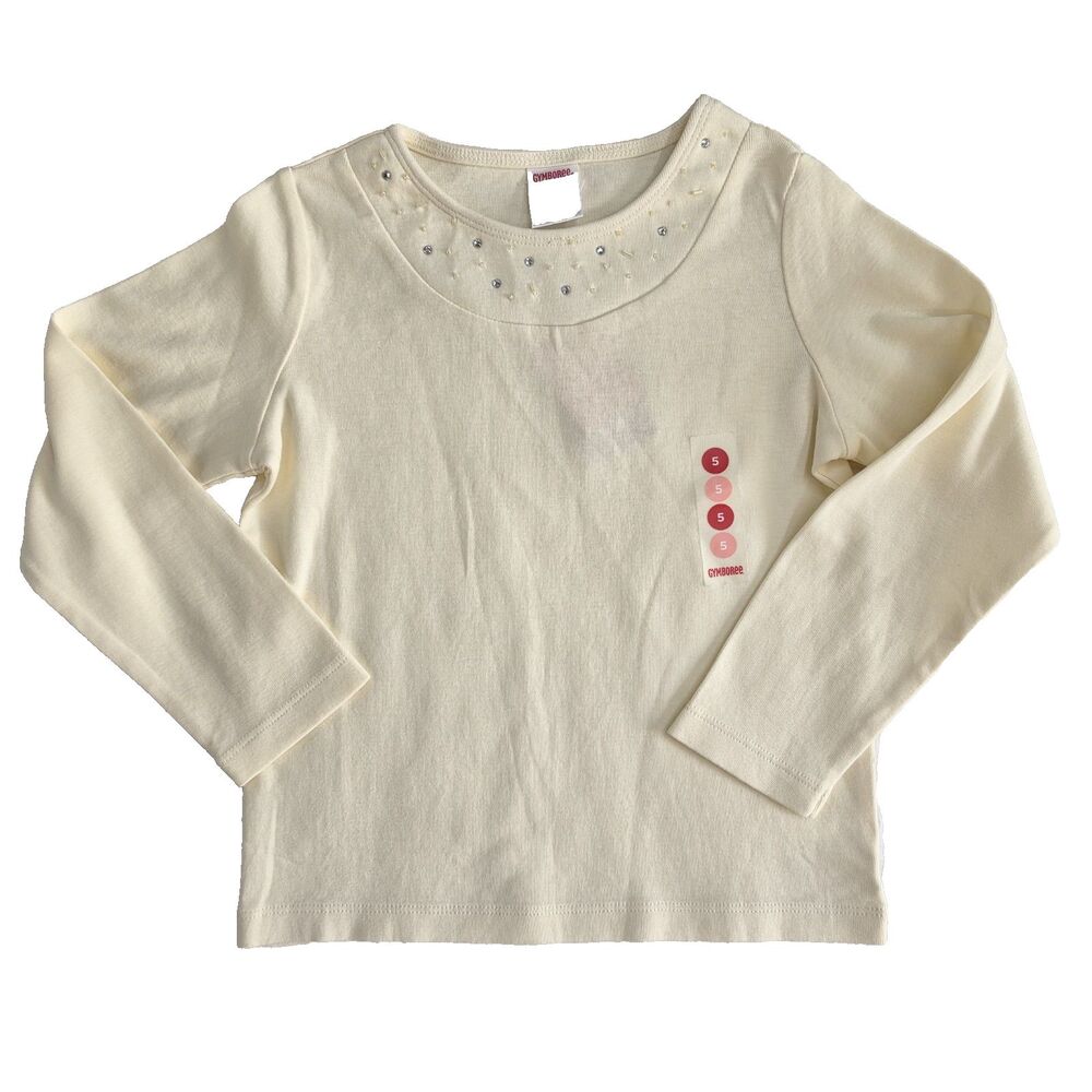 Vintage Gymboree Long Sleeve Top Size 5 Ivory Rhinestone Beaded Collar NWT